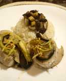 Rollitos merluza con berenjena y zucchini
