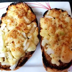A picture of My Cheese & Onion on Tiger Bread Toast with Worcester Sauce.