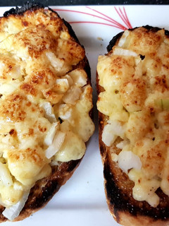 A picture of My Cheese & Onion on Tiger Bread Toast with Worcester Sauce.