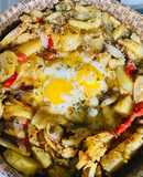 REVUELTO DE VERDURAS CON HUEVOS FRITOS 🧅🫑🍆🥔🧄🥚🥚🥘