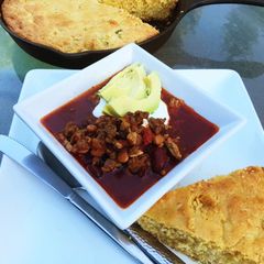 Three Bean Chili with Cornbread A picture of Three Bean Chili with Cornbread.