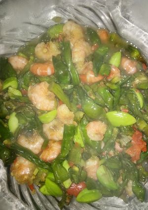 Foto resep Tumis genjer udang pete pedas