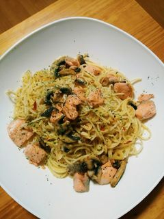 Foto resep Spaghetti Aglio Olio Salmon