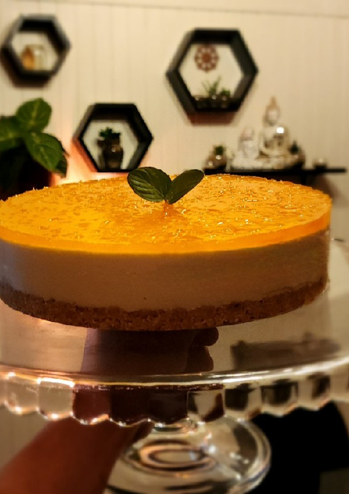 Una foto de Cheesecake de yogur y mandarina 🍊 (sin horno!!)