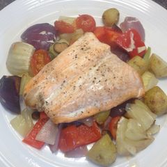 Mediterranean Salmon Tray Bake A picture of Mediterranean Salmon Tray Bake.