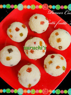 A picture of Paneer Coconut Tutti frutti Laddoo.