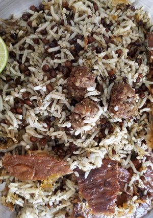 عکسی از دستور پلو عدسی با گوشت قل قلی