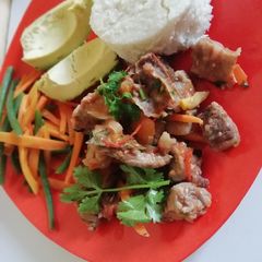 A picture of Wet fry pork and vegetables#photographychallenge.