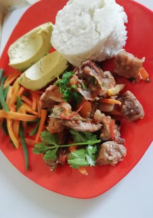 A picture of Wet fry pork and vegetables#photographychallenge.
