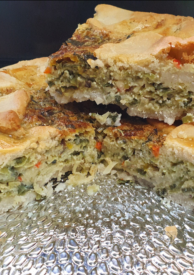 Una foto de Tarta de puerro con masa de harina de arroz y fécula de maíz