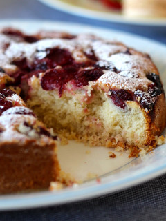 A picture of Sour cherry and almond cake.