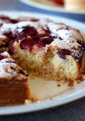 A picture of Sour cherry and almond cake.