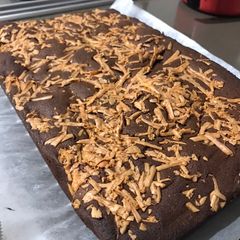 A picture of Dark Choc Almond Brownies with Cheese Toppings.