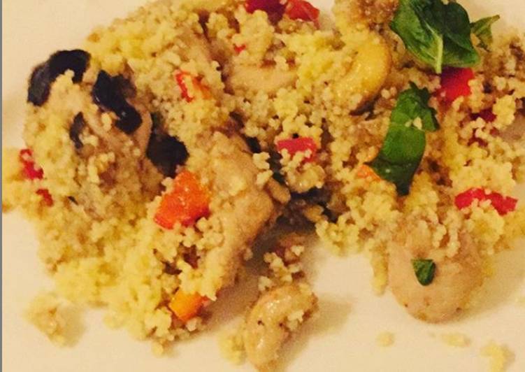 Frango com manjericão e couscous