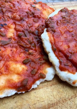 Una foto de Pizza sin horno y sin gluten. Súper fácil!