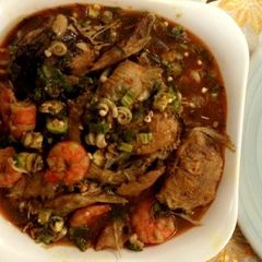 A picture of Sea food Okro soup.