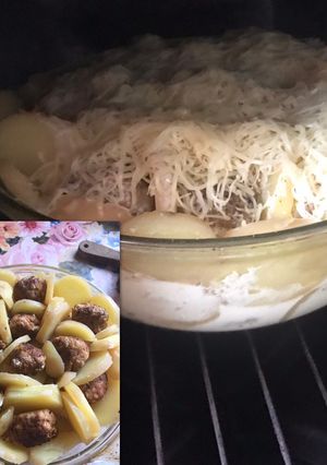Tejszínes-besameles krumpli, húsgolyókkal recept fotója