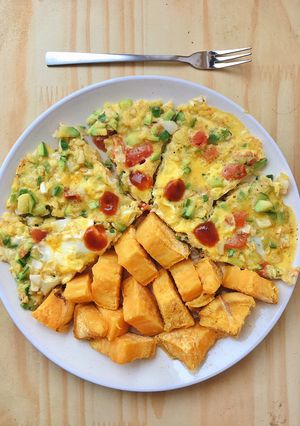 Hình của món Pizza trứng rau củ.