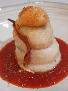 Una foto de Popietas de panga rellenas de jamón y gratinadas