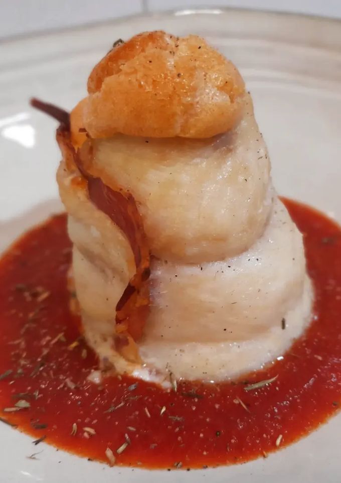 Una foto de Popietas de panga rellenas de jamón y gratinadas