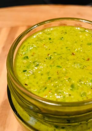 A picture of Blended Chimichurri Sauce.