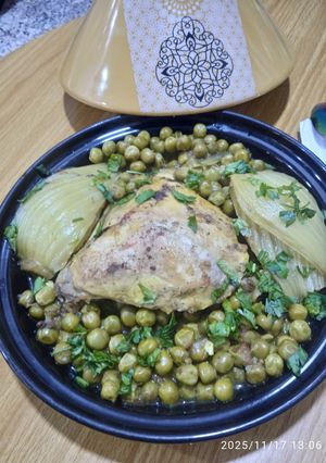 A picture of Chicken Tagine with Peas and Fennel.