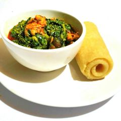 A picture of Lamb Lettuce (Waterleaf) Soup And Yellow Eba.