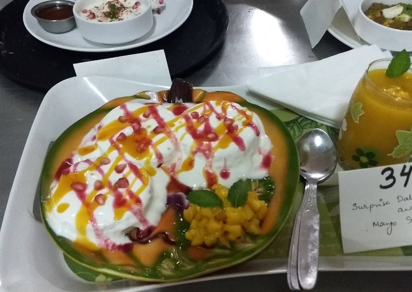 Surprise dahi bhala and mango smoothie