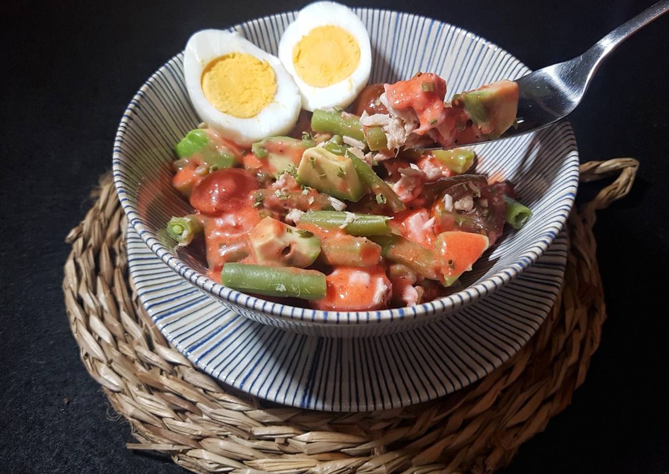 Ensalada de judías verdes, cherry y vinagreta de fresa