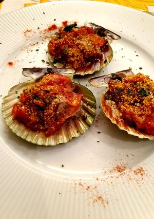 Una foto de Vieiras a la gallega gratinadas
