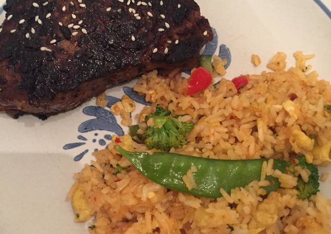 Simple Way to Prepare Bobby Flay Asian Sirloin Steak with Thai Drunken Fried Rice
