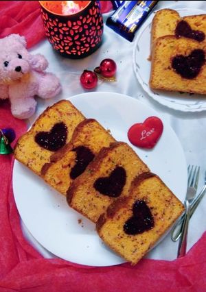 A picture of Funfetti orange cake with hidden heart.