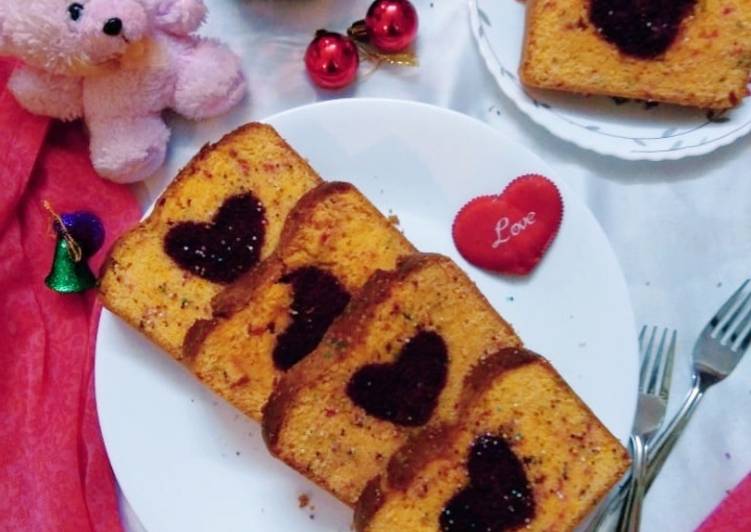 Funfetti orange cake with hidden heart