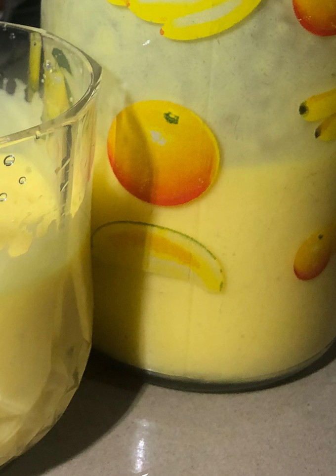 A picture of Mango Lassi 🥭 🥛.