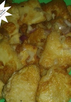 A picture of Fried yam and egg.
