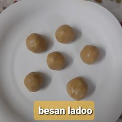 Instant besan/gram flour ladoo in microwave A picture of Instant besan/gram flour ladoo in microwave.