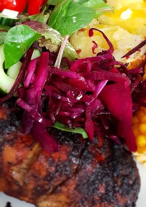 A picture of Jerk flavour chicken.