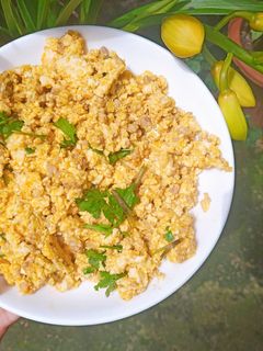 Hình của món Thịt băm rang trứng đậu phụ.