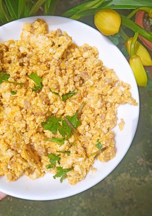 Hình của món Thịt băm rang trứng đậu phụ.