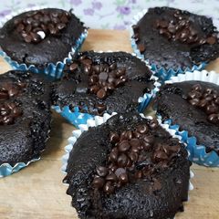 A picture of Chocolate Premix Choco chips chocolate Ganache Stuffed muffins.