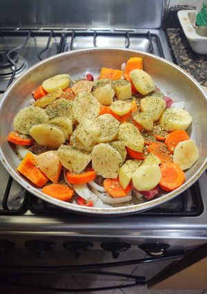 Una foto de Churrascos con vegetales