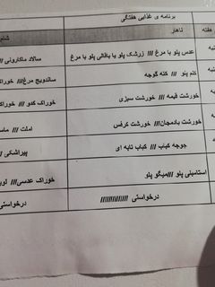 عکسی از دستور برنامه هفتگی