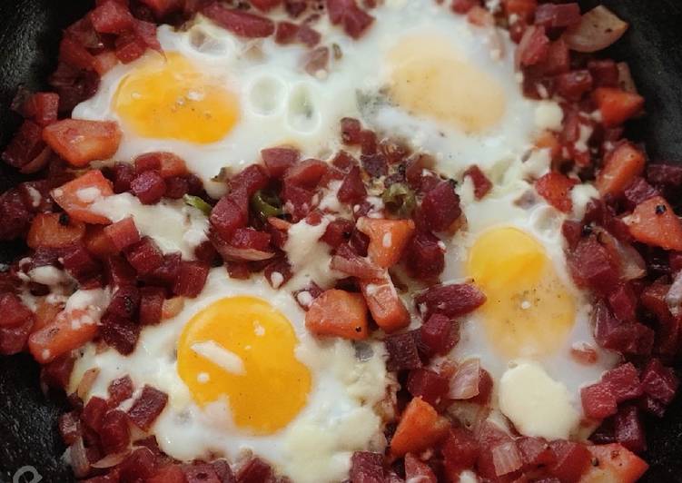 Beet hash with eggs