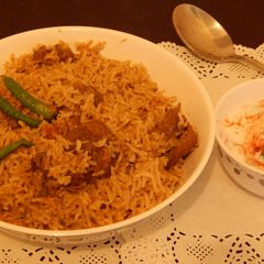 A picture of Chettinadu mutton biryani.