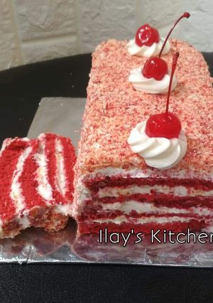 Foto resep Red velvet cake taburan wafer nabati keju