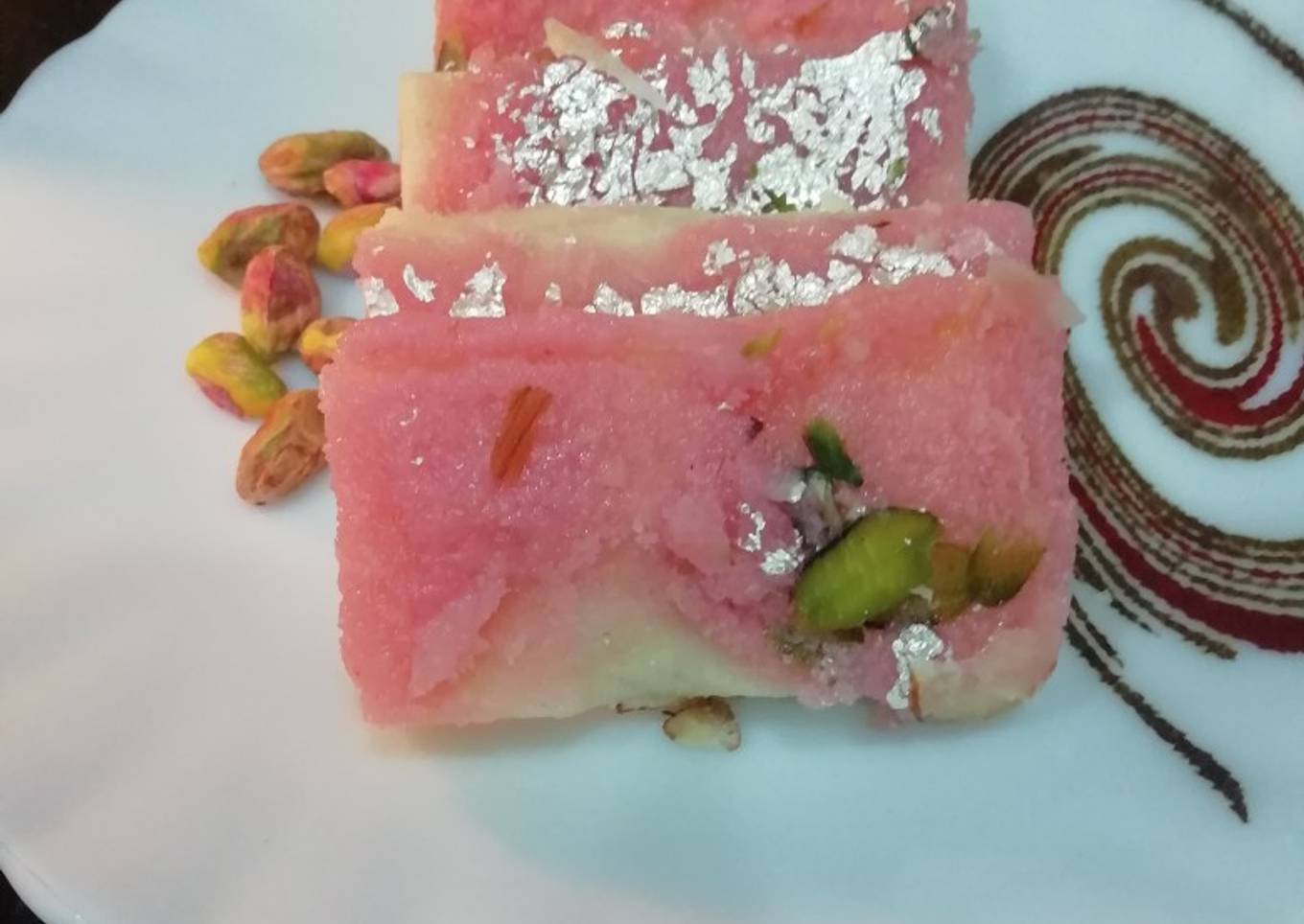 Rooh Afza Flavoured Coconut Burfi