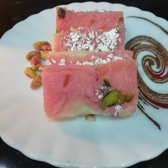 Rooh Afza Flavoured Coconut Burfi A picture of Rooh Afza Flavoured Coconut Burfi.