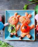 Cơm bento: Peppa Pig và em trai (Cơm trộn nước tương)