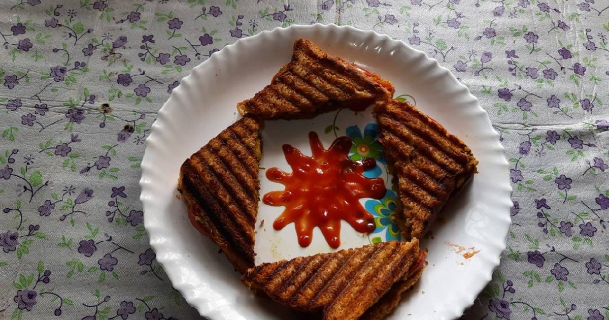 Potato bhaji stuff brown bread grilled toast sandwich Recipe by Varsha