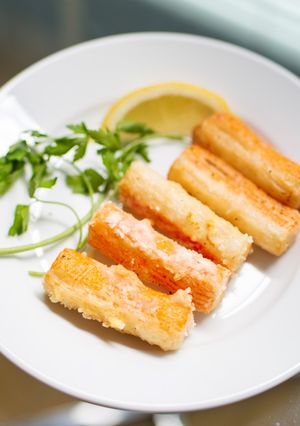 A picture of Fried seafood sticks.